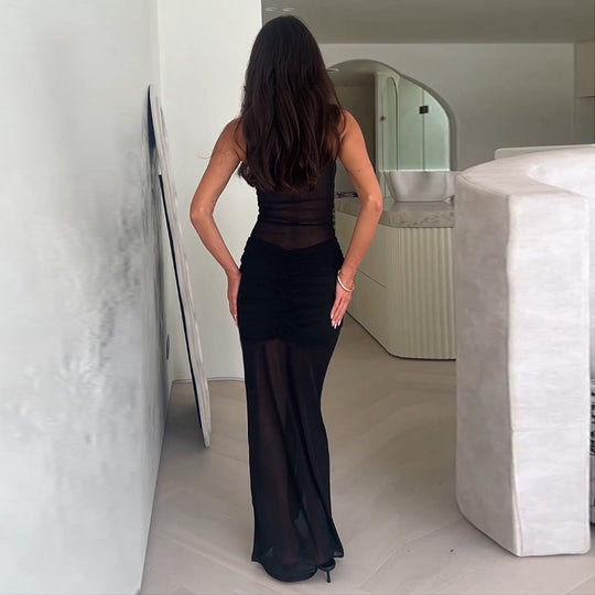 Damen Elegantes und figurbetontes Maxikleid mit fließendem Stoff R&B