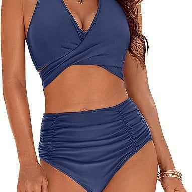 Damen Hochtailliertes Bikini-Set mit verstellbarem Oberteil und eleganter Raffung R&B