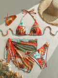 Damen Florales Bikini-Set mit Kombination aus Oberteil und Wickeltuch R&B