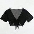 Damen Crop-Top mit V-Ausschnitt und dekorativem Bindand