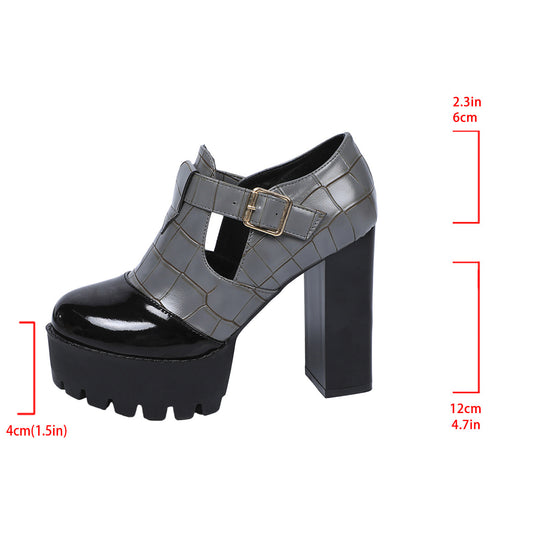 Damen Plateau-Pumps mit modischem Krokoprägungs-Design und verstellbarem Riemen R&B