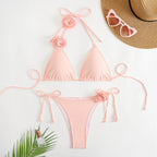 Damen Triangel-Bikini mit verspieltem Blumendesign und verstellbaren Trägern R&B