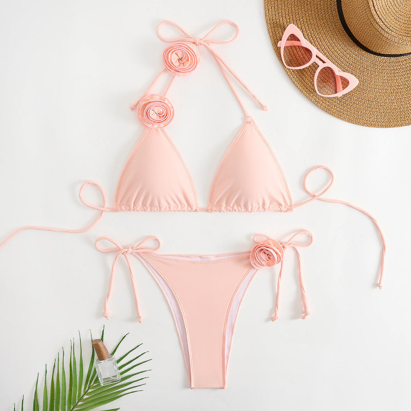 Damen Triangel-Bikini mit verspieltem Blumendesign und verstellbaren Trägern R&B
