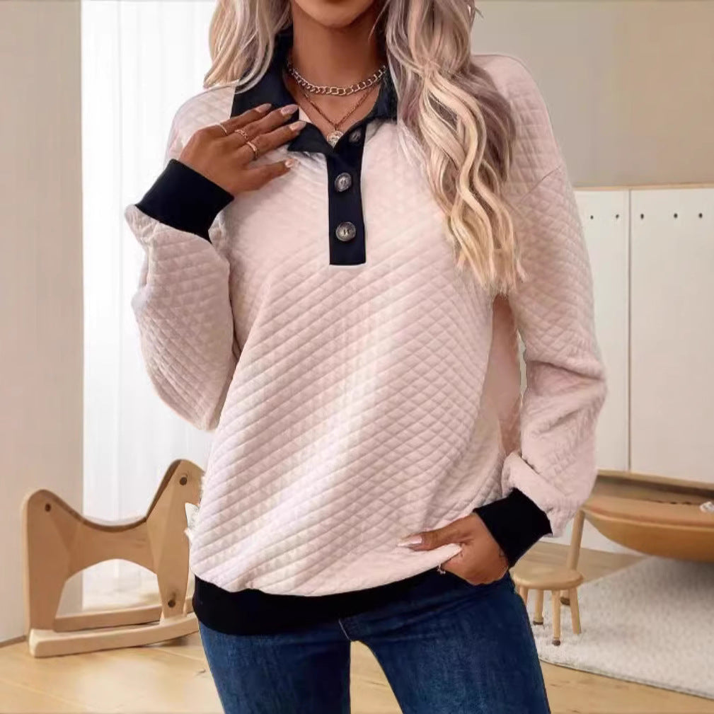 Damen Stepp-Pullover mit Kragen und Knopfleiste R&B