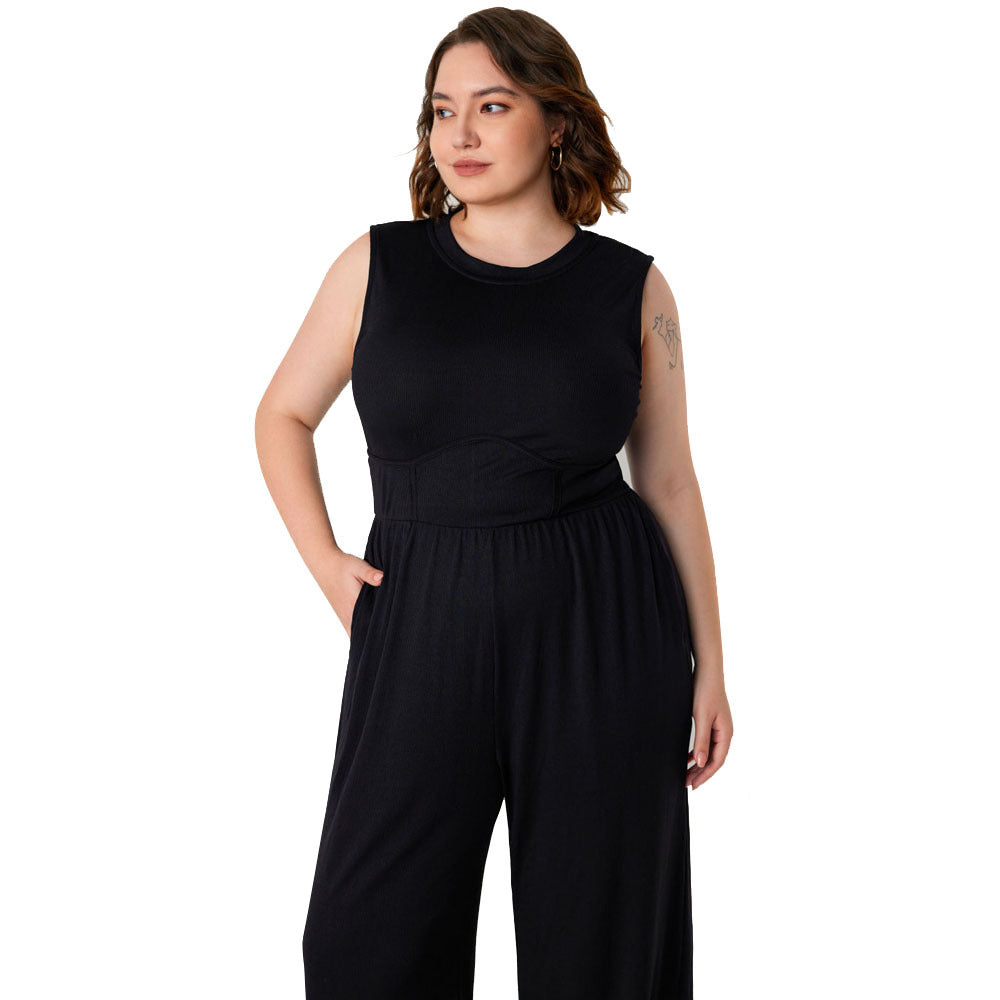 Damen Jumpsuit mit elegantem schulterfreiem Design und praktischen Seitentaschen R&B