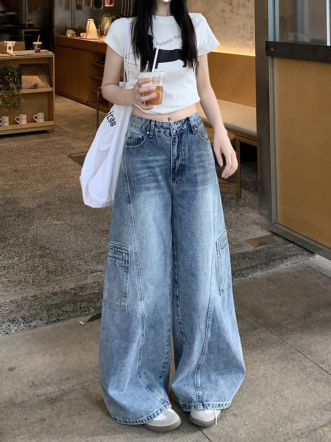 Damen Weite Cargo-Jeans im urbanen Stil R&B