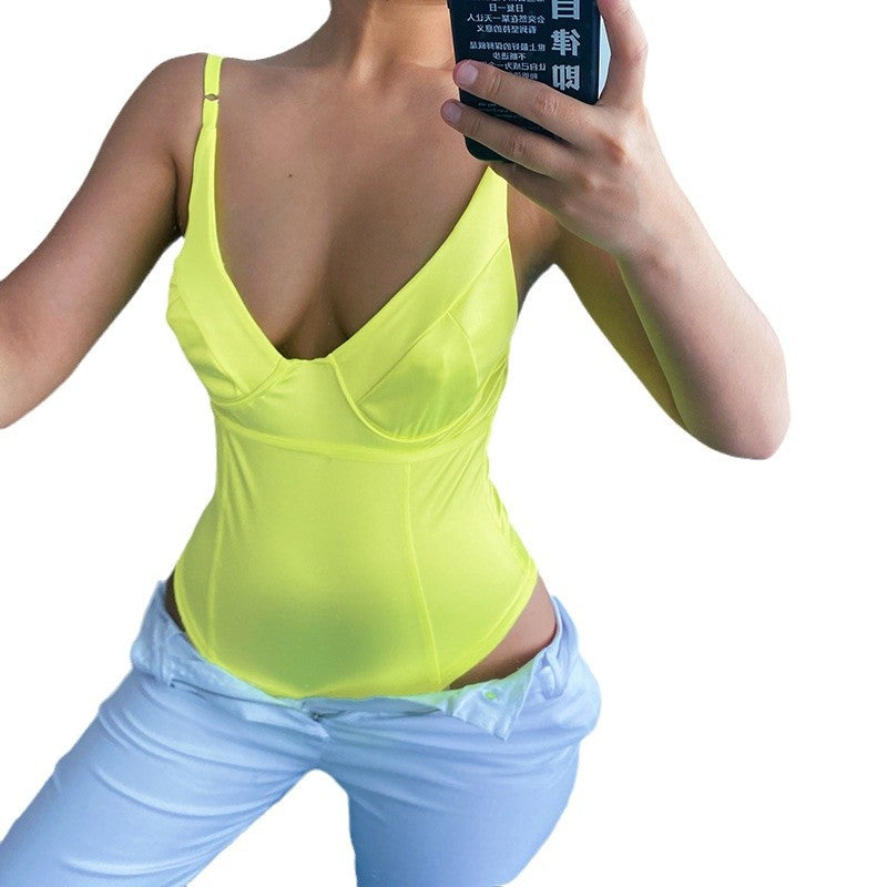 Damen Satin-Bustier-Top mit tiefem V-Ausschnitt und eleganter Passform R&B
