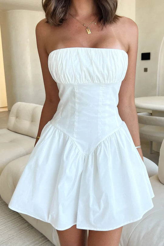 Damen Cocktailkleid mit Bandeau-Ausschnitt und fließendem Rock R&B