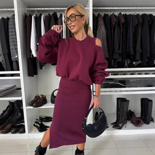 Damen modisches Sweatshirt und Midi-Rock Set R&B