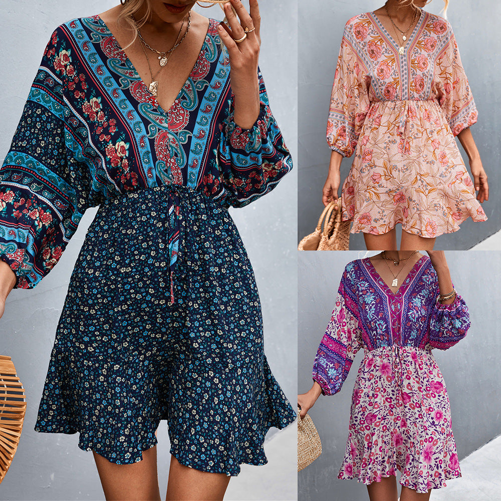 Damen Sommerliches Blusenkleid mit auffälligem floralen Muster und eleganten Puffärmeln R&B