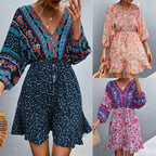 Damen Sommerliches Blusenkleid mit auffälligem floralen Muster und eleganten Puffärmeln R&B