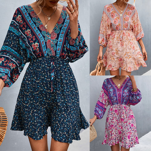 Damen Sommerliches Blusenkleid mit auffälligem floralen Muster und eleganten Puffärmeln R&B