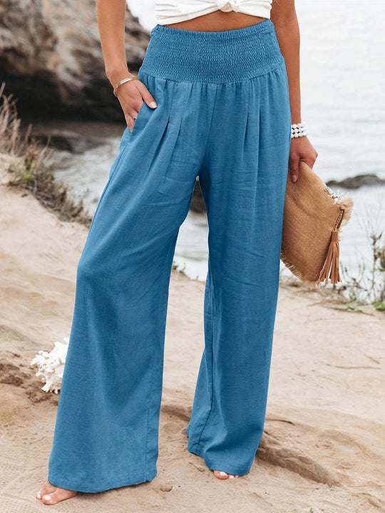 Damen weite Sommerhose mit hohem Bund und eleganten Falten R&B