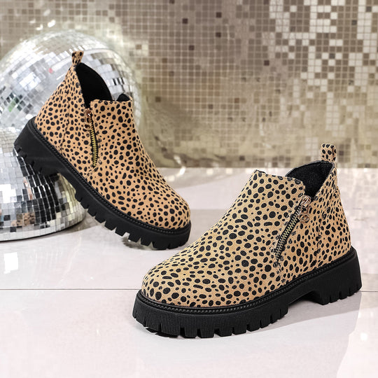 Damen Chelsea-Stiefel mit modischem Leopardenmuster und rutschfester Profilsohle R&B