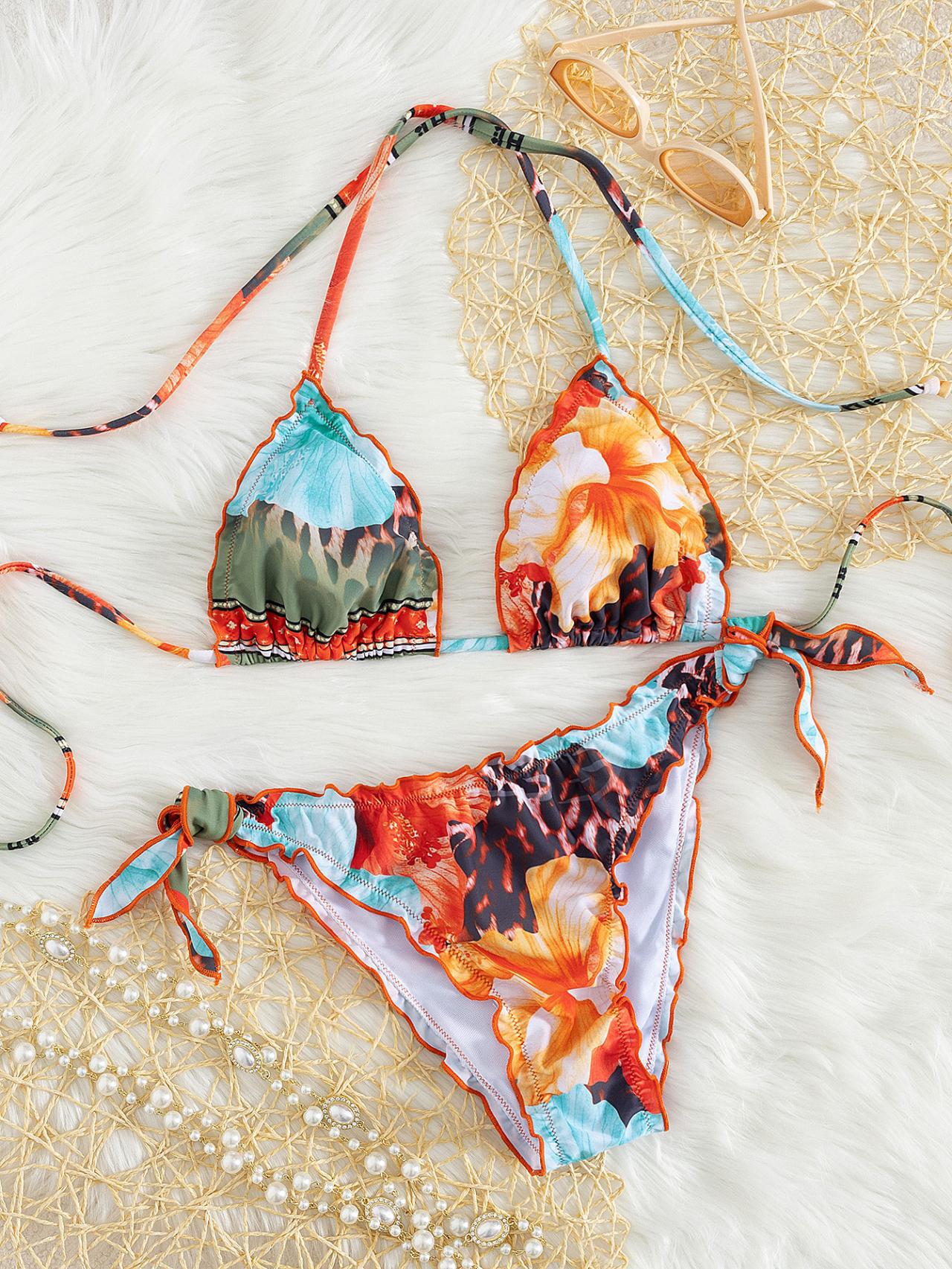 Damen floral gemusterter Triangel-Bikini R&B