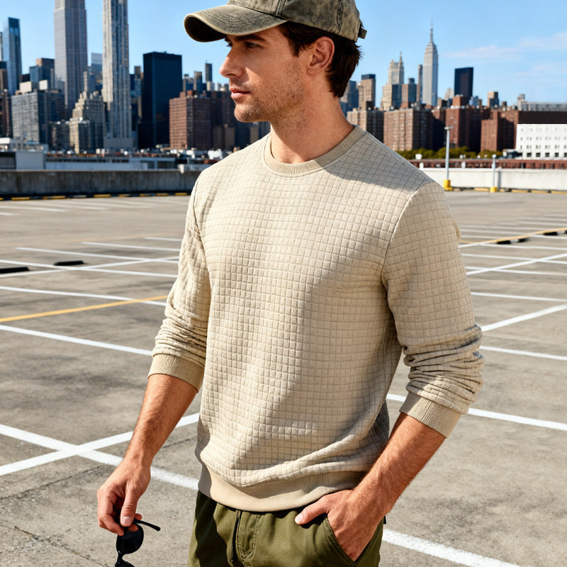 Herren nan strukturiertes Quadrat-Stepppullover mit Rundhals und elastischen Bündchen R&B