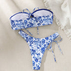 Damen Bandeau-Bikini Set mit floralem Design R&B