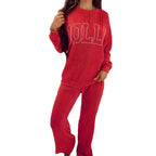 Damen Lässiges Sweatset mit Rippenstruktur und auffälligem Schriftzug R&B