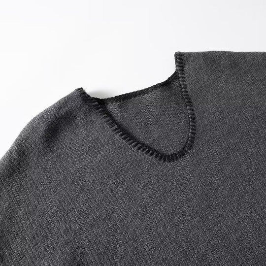 Damen lässiger Strickpullover mit V-Ausschnitt und praktischen Taschen R&B
