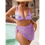 Damen Triangel-Bikini mit verspieltem Flower-Design und elegantem Wickelrock R&B