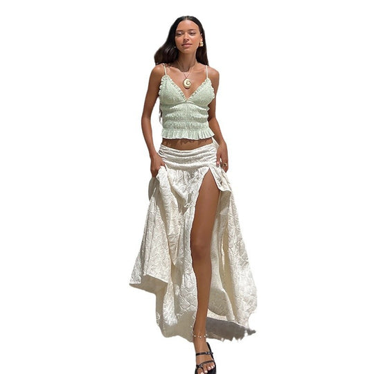 Damen Maxirock aus feiner Spitze mit elegantem Wellenmuster und asymmetrischem Saum R&B