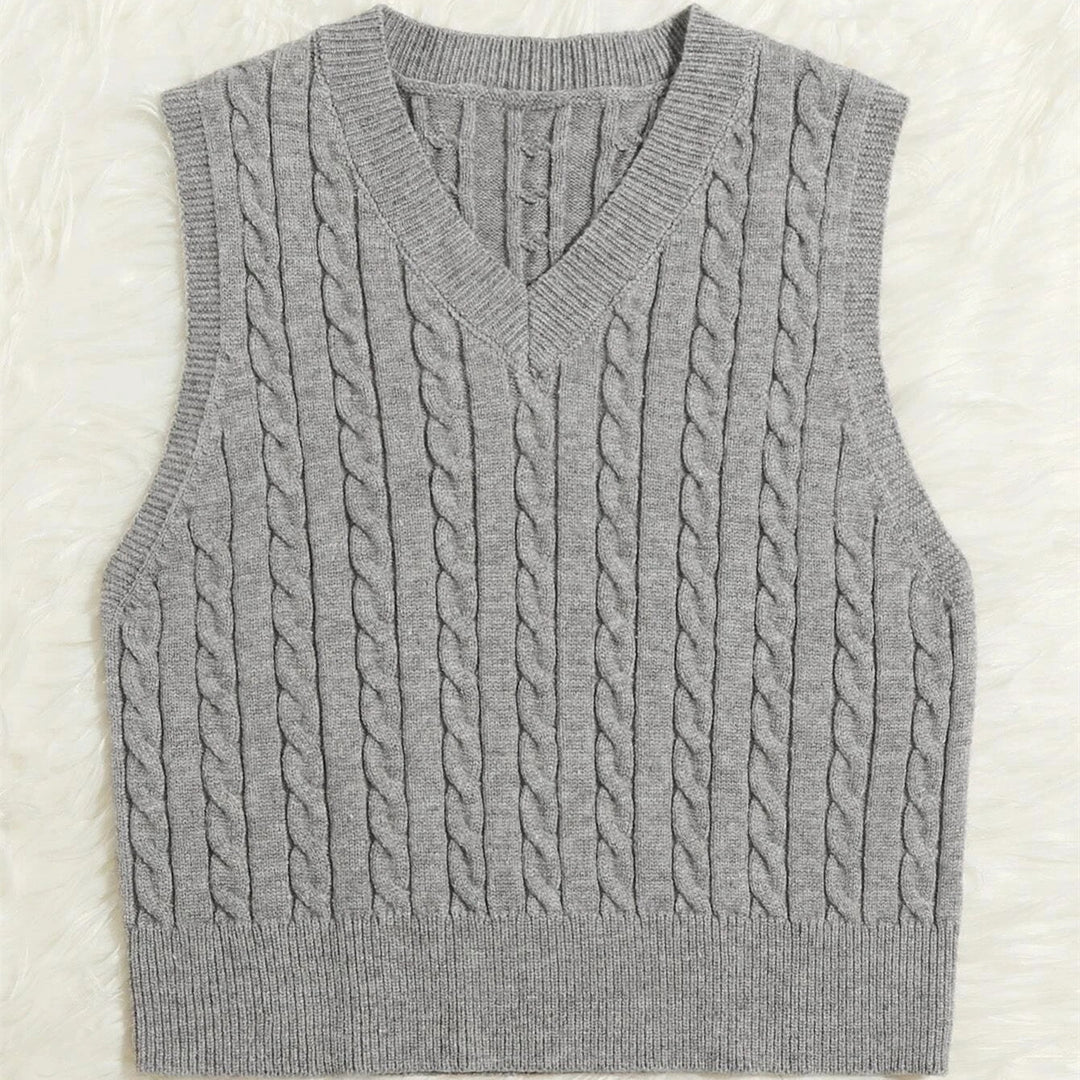 Damen Strickweste mit V-Ausschnitt und Zopfmuster R&B