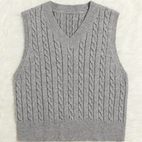 Damen Strickweste mit V-Ausschnitt und Zopfmuster R&B