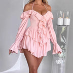 Damen Verspieltes Mini-Kleid mit Rüschen und schulterfreiem Design R&B