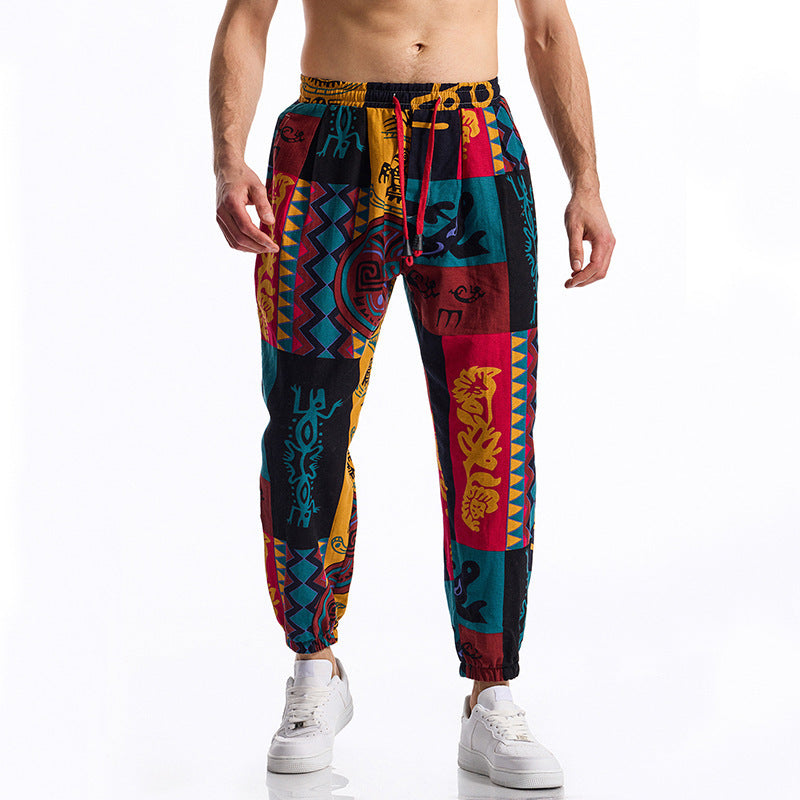 Herren lockere Freizeithose mit buntem Muster und elastischem Bund R&B