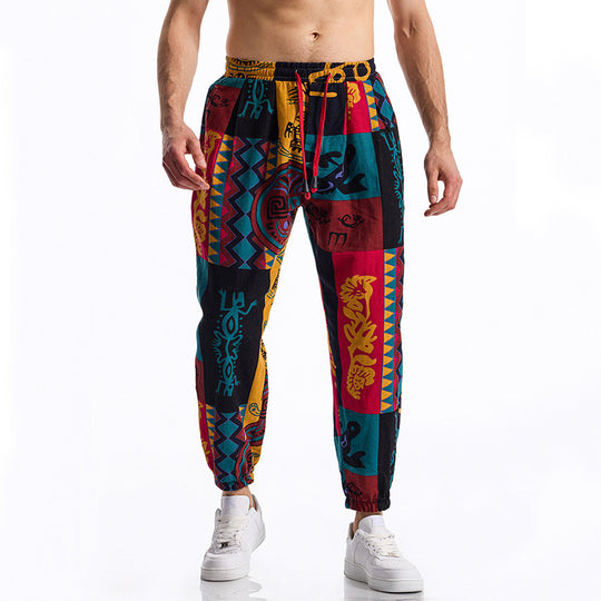 Herren lockere Freizeithose mit buntem Muster und elastischem Bund R&B
