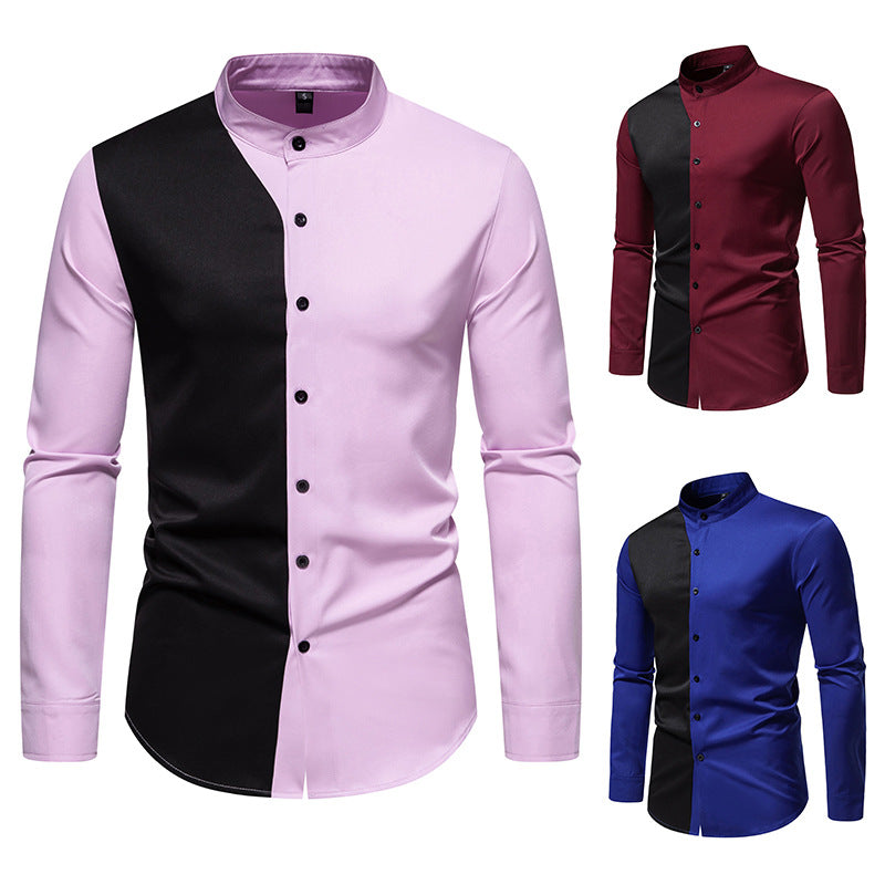 Herren elegantes Langarmhemd mit modernem Farbblockdesign R&B