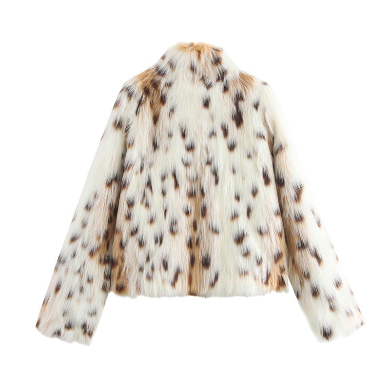 Damen Kuschelige Kunstfelljacke mit modischem Leopardenmuster R&B