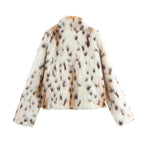 Damen Kuschelige Kunstfelljacke mit modischem Leopardenmuster R&B