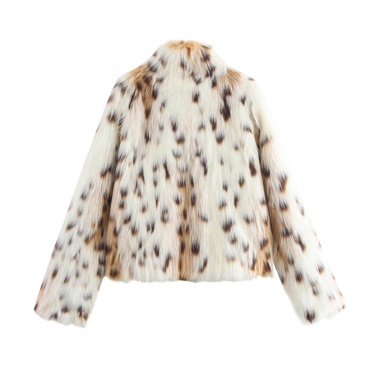 Damen Kuschelige Kunstfelljacke mit modischem Leopardenmuster R&B