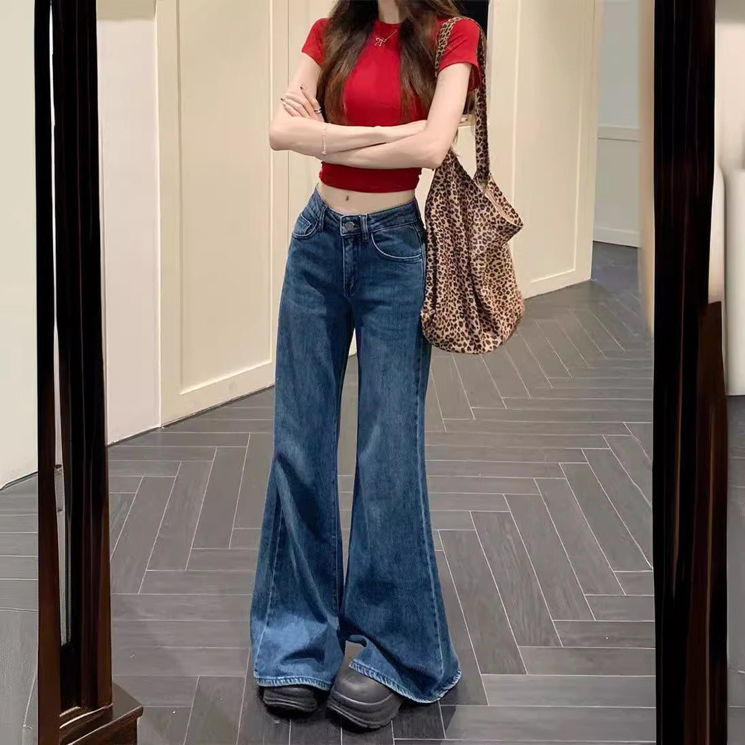 Damen Weit geschnittene High-Waist Jeans mit ausgefallenem Saum R&B