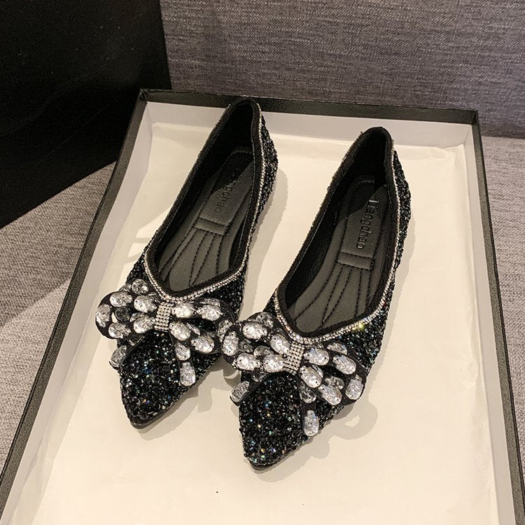 Damen Ballerinas mit funkelnden Strass-Applikationen und elegantem Schleifenakzent R&B
