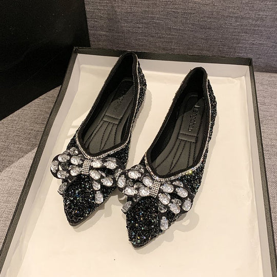 Damen Ballerinas mit funkelnden Strass-Applikationen und elegantem Schleifenakzent R&B