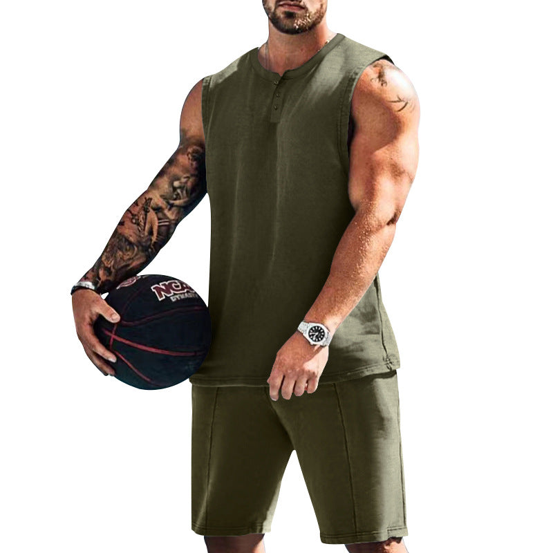 Herren sportliches Trainingsoutfit mit ärmellosem Oberteil und Shorts R&B