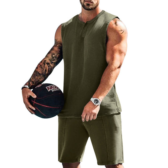 Herren sportliches Trainingsoutfit mit ärmellosem Oberteil und Shorts R&B