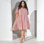 Damen luftiges Freizeitkleid mit verspielten Rüschen und elegantem Bindegürtel R&B