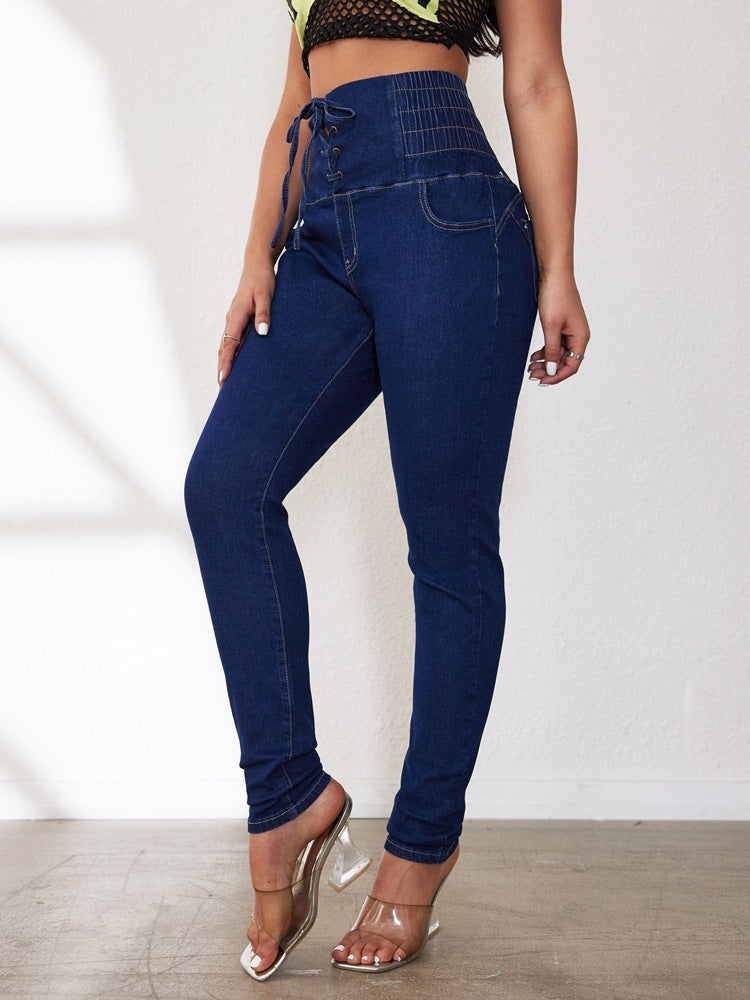 Damen Hochtaillierte Jeans mit Schnürdetails R&B