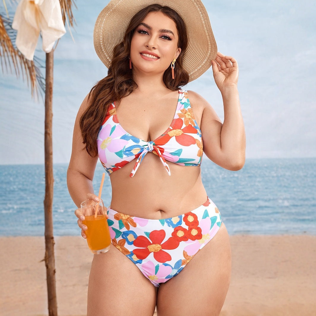 Damen Hochgeschnittenes Bikini-Set mit floralem Design R&B