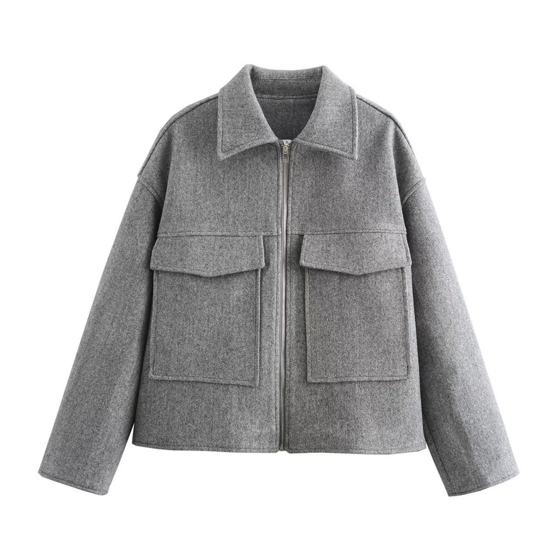 Damen lässige Fleecejacke mit praktischen Taschen und modernem Kragen R&B