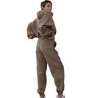 Damen bequeme Loungewear-Kombination mit Kapuze und elastischem Bund R&B