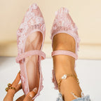 Damen Ballerinas mit floralem Spitzendesign und elastischem Riemen R&B