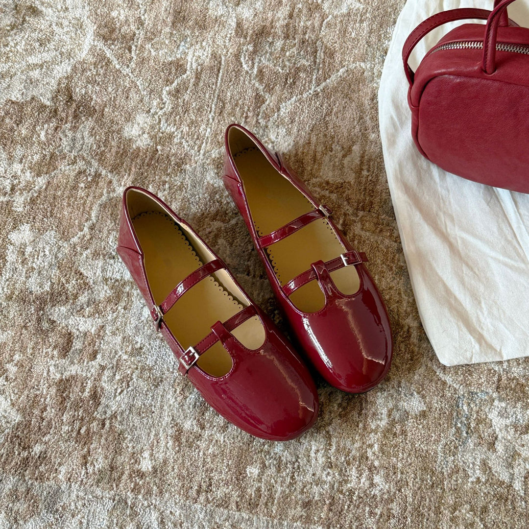 Damen Elegante Mary Jane Ballerinas mit doppelter Schnalle und schimmerndem Finish R&B