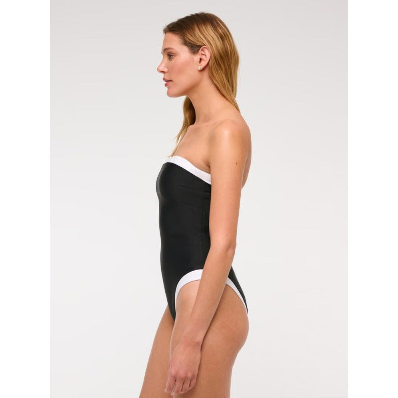 Damen Einteiler Badeanzug mit stilvollem Bandeau-Ausschnitt und kontrastierenden Akzenten R&B