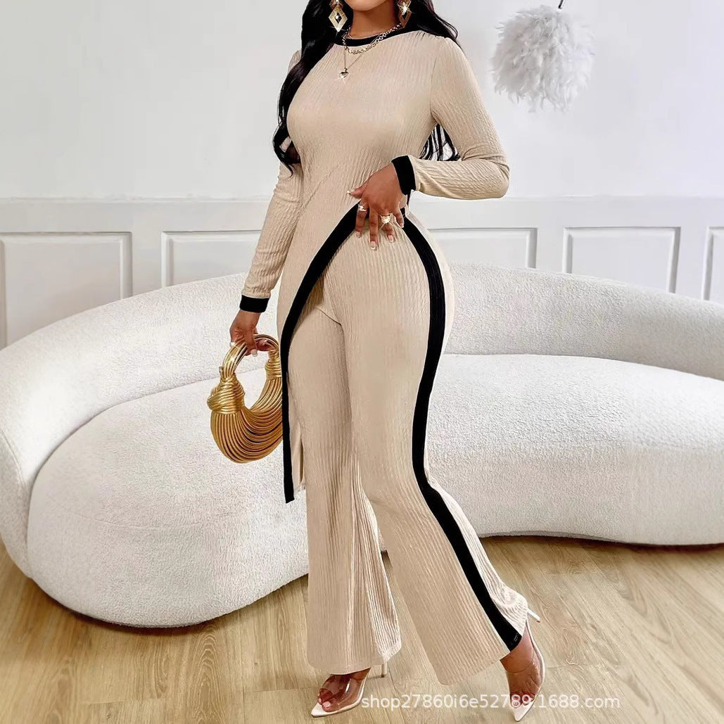 Damen Moderner Jumpsuit mit seitlichem Schlitz und kontrastierenden Akzenten R&B