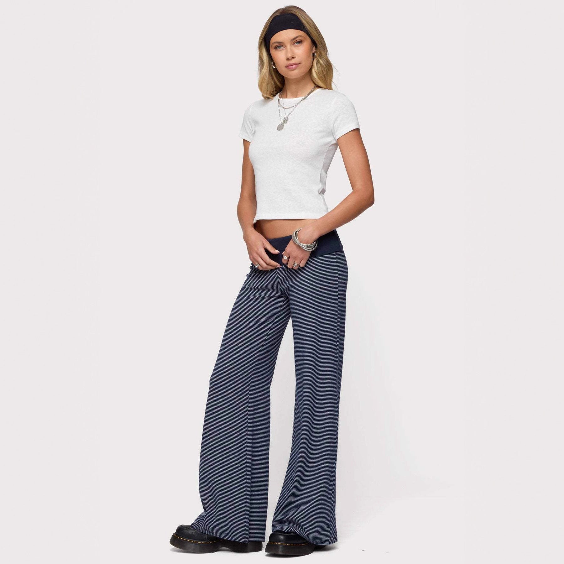 Damen weite Lounge-Hose mit elastischem Bund und maritimem Streifenmuster R&B