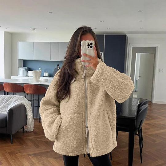 Damen Fleecejacke mit hohem Kragen und praktischen Taschen R&B